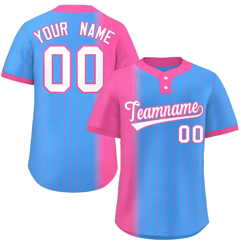 Custom Pink Powder Blue Gradient Stripe Fashion Authentic Two-Button Baseball Jersey Classic Men's Pin