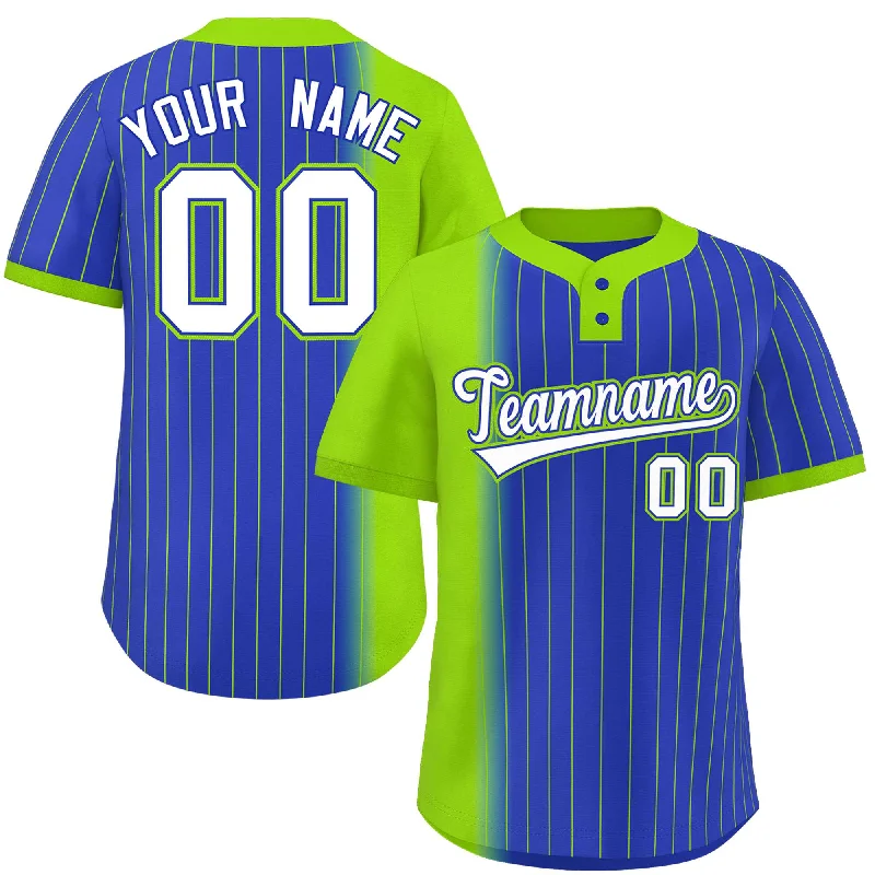 Custom Neon Green Royal Gradient Stripe Fashion Authentic Two-Button Baseball Jersey Relaxed Men's Beach