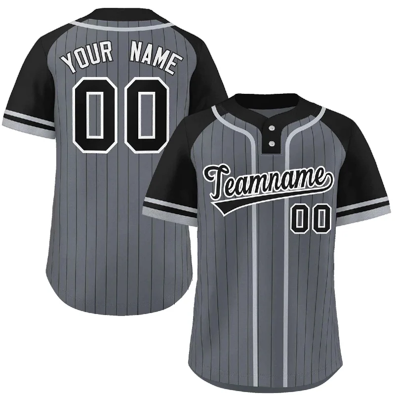 Custom Dark Gray Black-Gray Stripe Fashion Raglan Sleeves Authentic Two-Button Baseball Jersey Earthy Men's Sustainable 