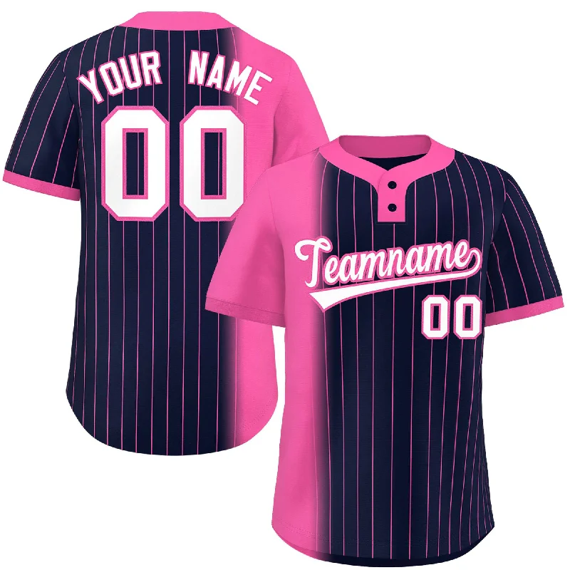 Custom Pink Navy Gradient Stripe Fashion Authentic Two-Button Baseball Jersey Sporty Men's Tennis