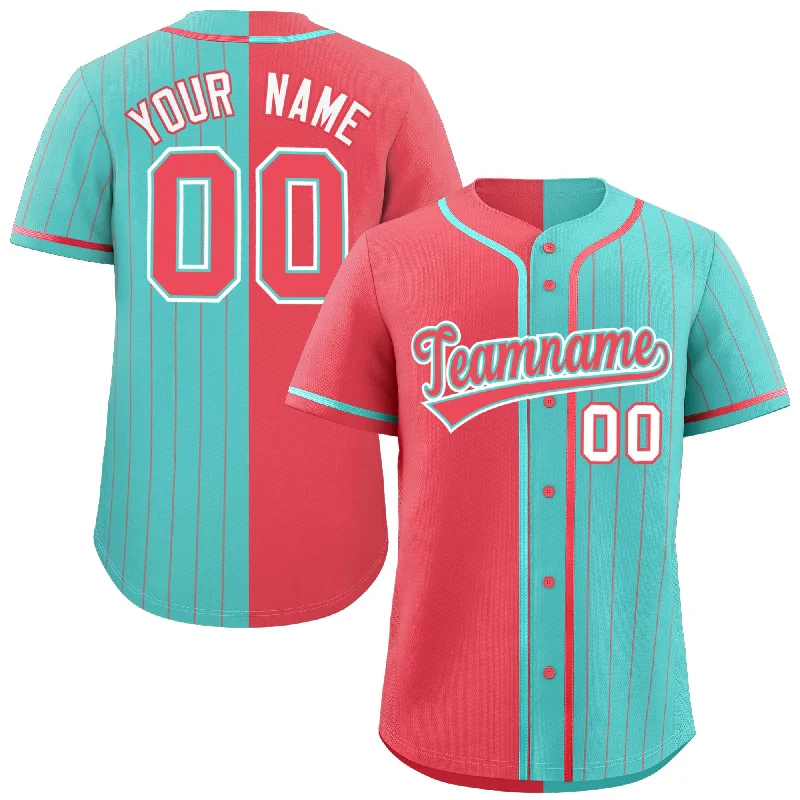 Custom Light Red Aqua Stripe-Solid Combo Fashion Authentic Baseball Jersey Elegant Men's Formal 