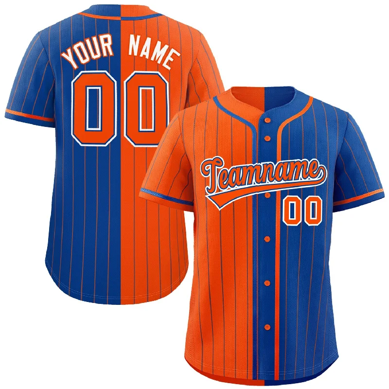 Custom Orange Royal Two Tone Striped Fashion Authentic Baseball Jersey Beach