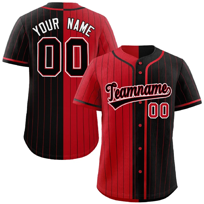 Custom Red Black Two Tone Striped Fashion Authentic Baseball Jersey Trendy Men's Bucket