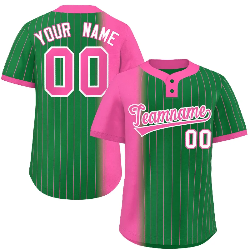 Custom Pink Kelly Green Gradient Stripe Fashion Authentic Two-Button Baseball Jersey Preppy Men's College