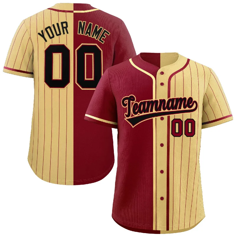 Custom Crimson Khaki Stripe-Solid Combo Fashion Authentic Baseball Jersey Tailored