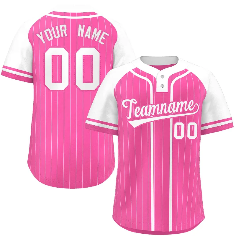 Custom Pink White Stripe Fashion Raglan Sleeves Authentic Two-Button Baseball Jersey Confident Men's High