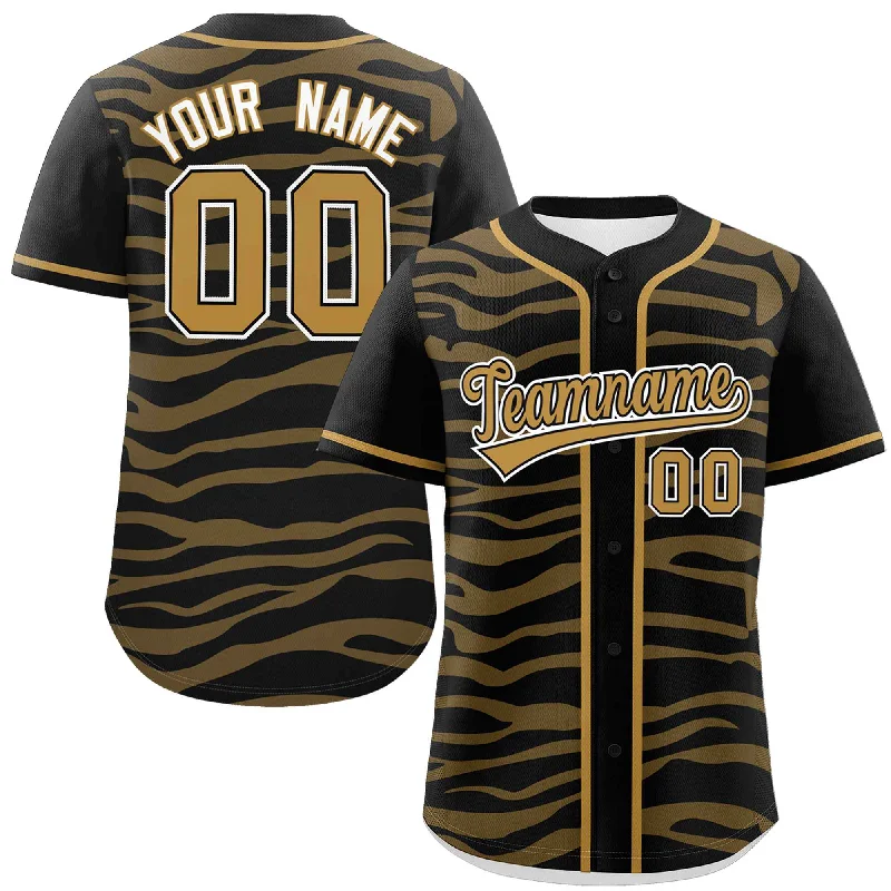 Custom Black Old Gold Zebra Stripes Graffiti Pattern Authentic Baseball Jersey Street