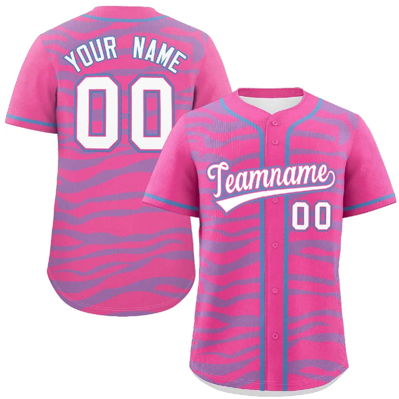 Custom Pink Powder Blue Zebra Stripes Graffiti Pattern Authentic Baseball Jersey Vacation