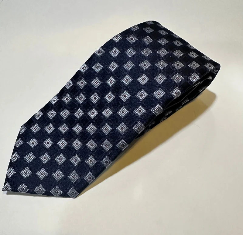 The Shirt Shop Tie - Navy with Light Blue Square Medallion Monochromatic All