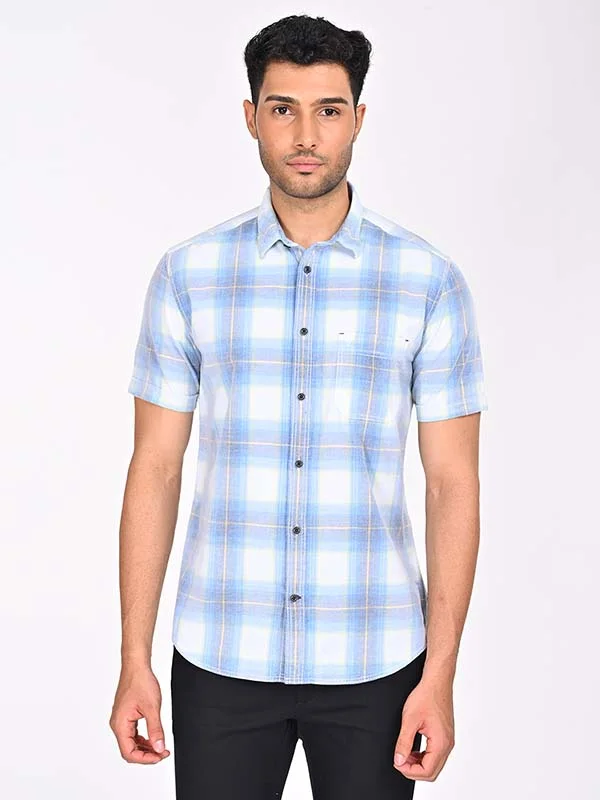 Men Checked Half Sleeve Cotton Shirt Elegant Men's Formal 