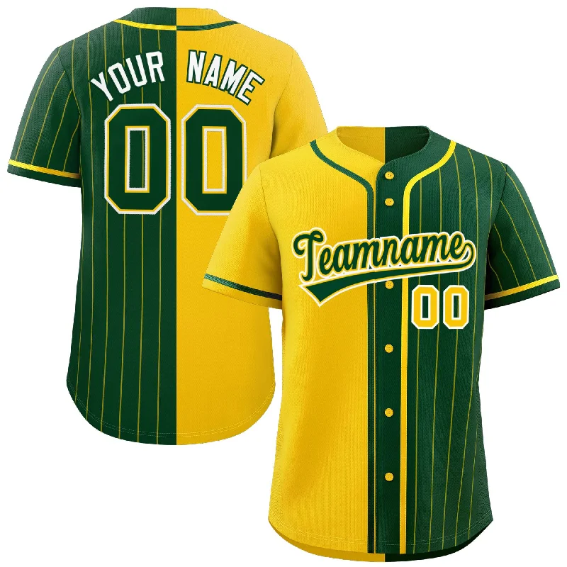 Custom Gold Green Stripe-Solid Combo Fashion Authentic Baseball Jersey Tough Men's Military