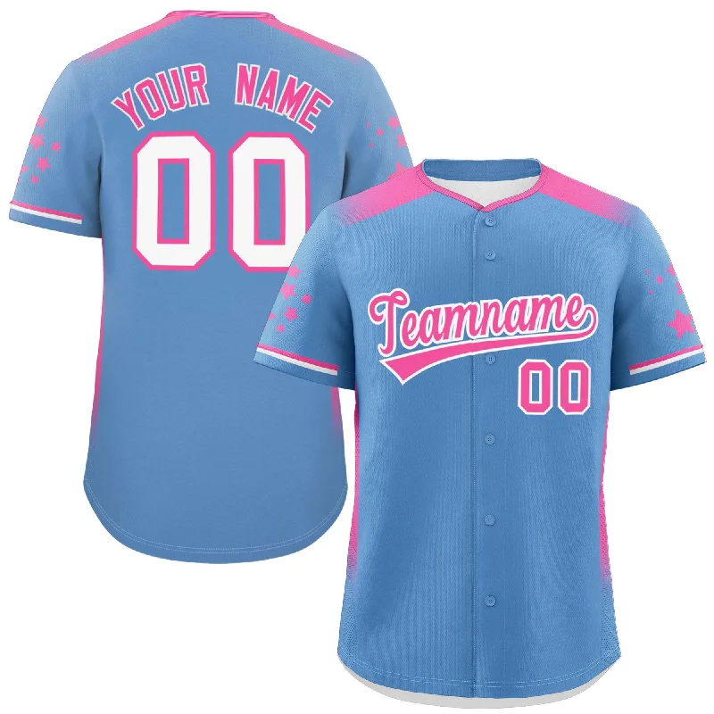 Custom Light Blue Pink Gradient Side Personalized Star Pattern Authentic Baseball Jersey Casual Men's Japanese 