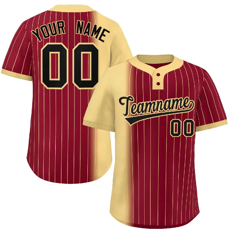 Custom Khaki Crimson Gradient Stripe Fashion Authentic Two-Button Baseball Jersey Edgy Men's Punk