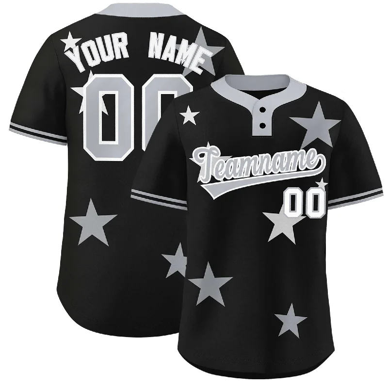 Custom Black Gray Personalized Star Graffiti Pattern Authentic Two-Button Baseball Jersey Relaxed Men's Beach