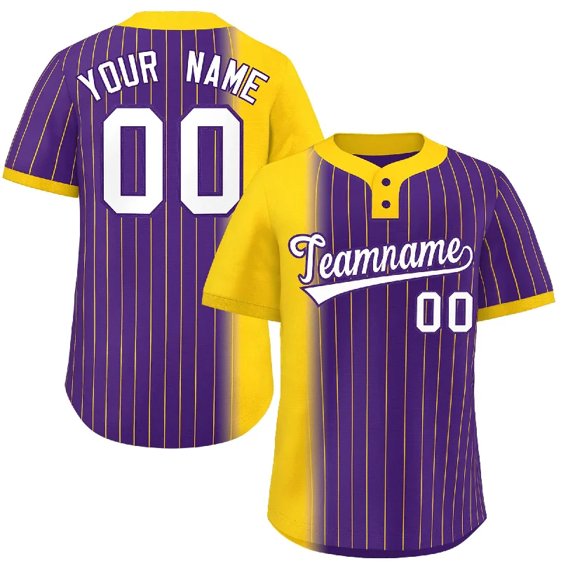 Custom Gold Purple Gradient Stripe Fashion Authentic Two-Button Baseball Jersey Polished Men's Satin