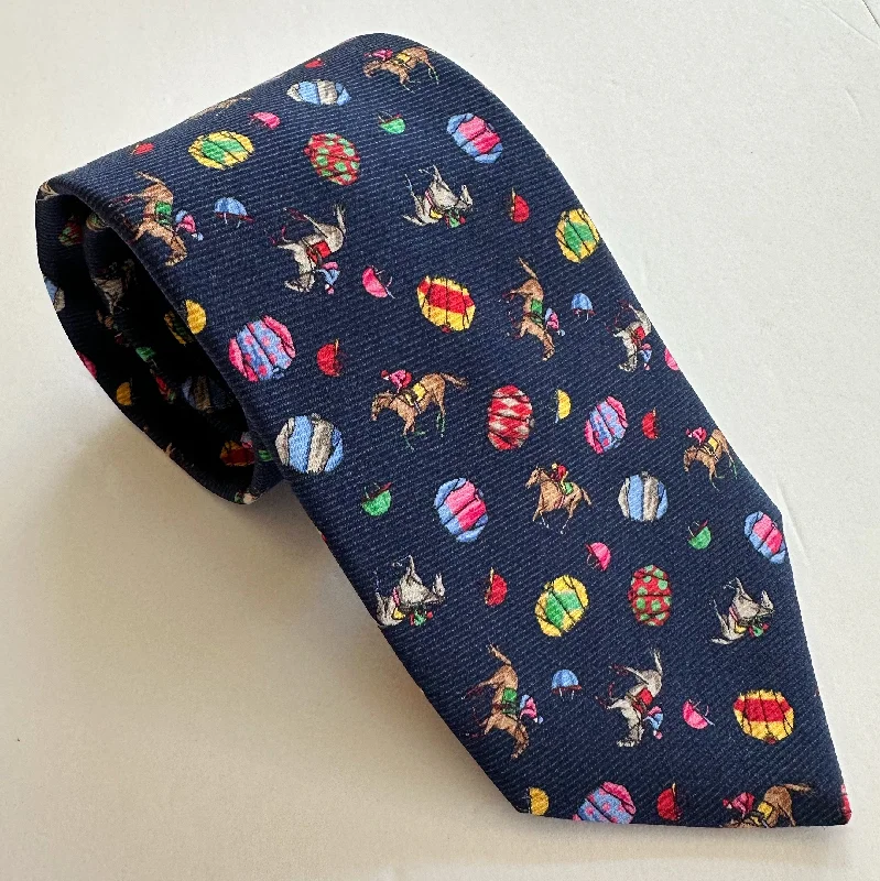 R. Hanauer Tie - Navy Derby Day Vintage Men's 1970S Disco