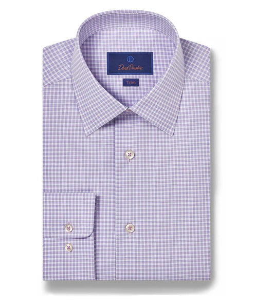 David Donahue Lilac & White Micro Check Dress Shirt (Trim Fit) Sporty Men's Tennis