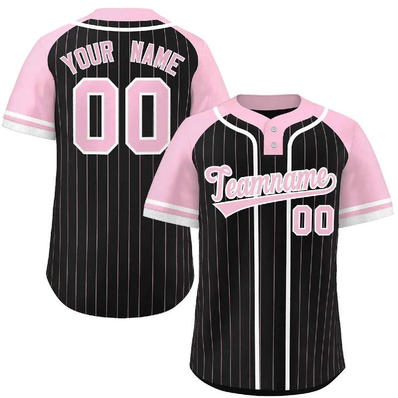 Custom Black Light Pink-White Stripe Fashion Raglan Sleeves Authentic Two-Button Baseball Jersey Trendy Men's Oversized