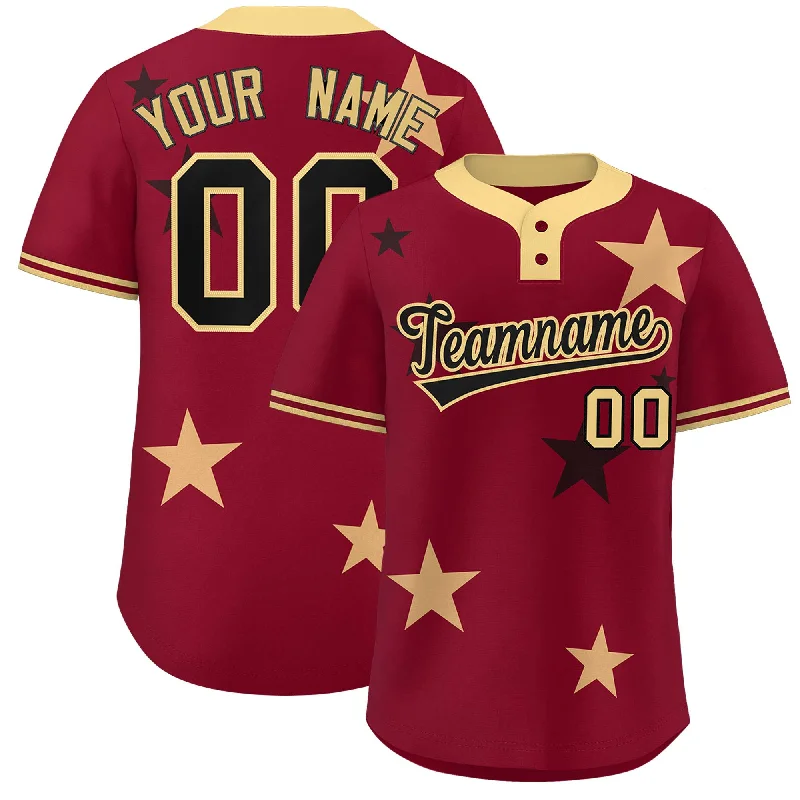 Custom Crimson Khaki Personalized Star Graffiti Pattern Authentic Two-Button Baseball Jersey Classic Men's Pin