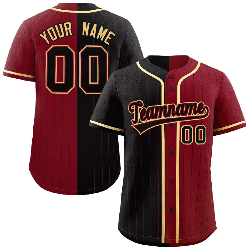 Custom Black Crimson Two Tone Striped Fashion Authentic Baseball Jersey Stylish Men's Neon