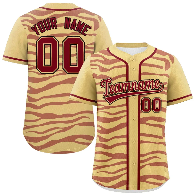 Custom Khaki Crimson Zebra Stripes Graffiti Pattern Authentic Baseball Jersey Relaxed Men's Australian 