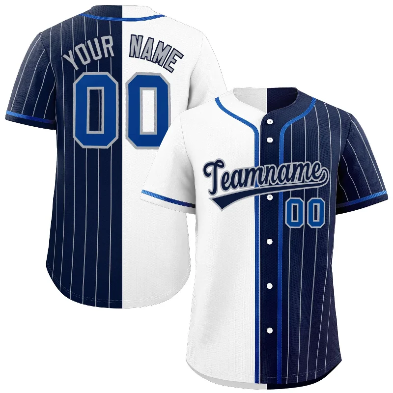 Custom White Navy Stripe-Solid Combo Fashion Authentic Baseball Jersey Laid