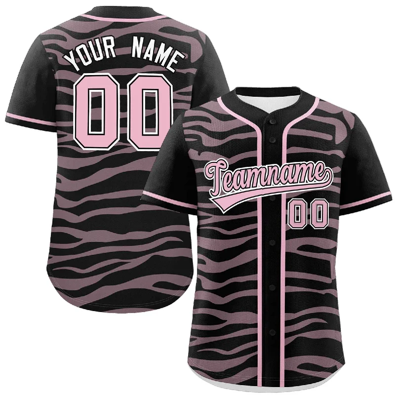 Custom Black Light Pink Zebra Stripes Graffiti Pattern Authentic Baseball Jersey Sporty Men's Athleisure 