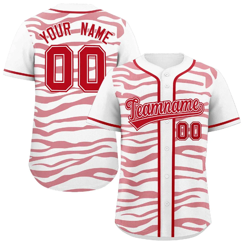 Custom White Red Zebra Stripes Graffiti Pattern Authentic Baseball Jersey Cool Men's Skate