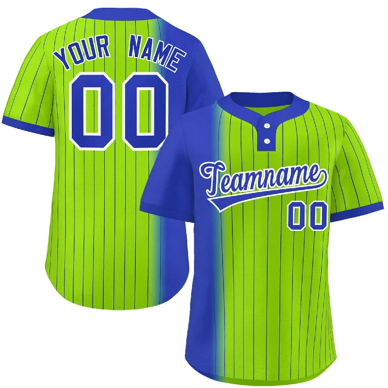 Custom Royal Neon Green Gradient Stripe Fashion Authentic Two-Button Baseball Jersey Adventure