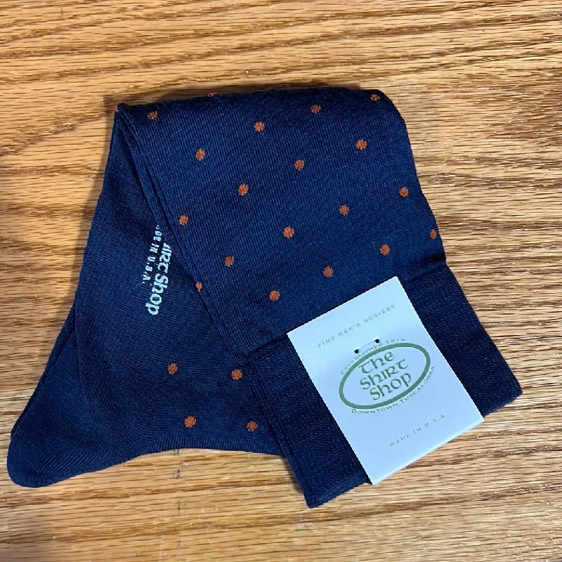 The Shirt Shop Dress Socks - Navy with Orange Dot Sharp Men's Italian