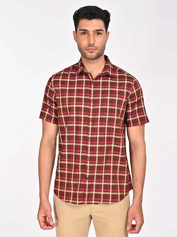 Men Checked Half Sleeve Cotton Shirt Traditional Men's Country