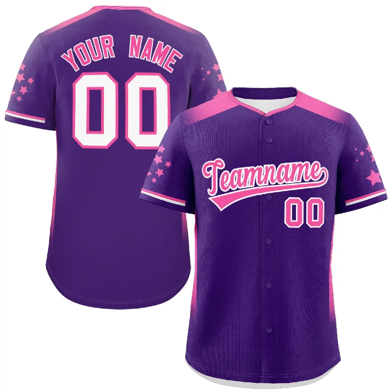 Custom Purple Pink Gradient Side Personalized Star Pattern Authentic Baseball Jersey Elegant Men's Formal 