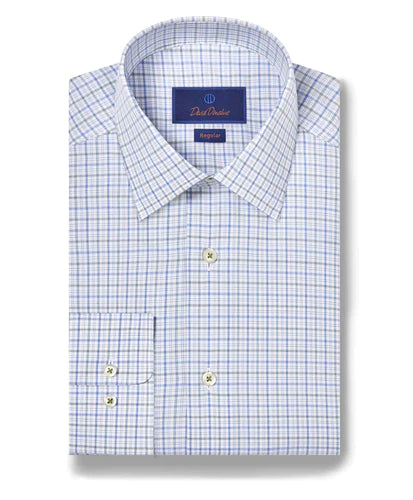 David Donahue Blue & Grass Poplin Check Dress Shirt (Regular Fit) Edgy Men's Punk