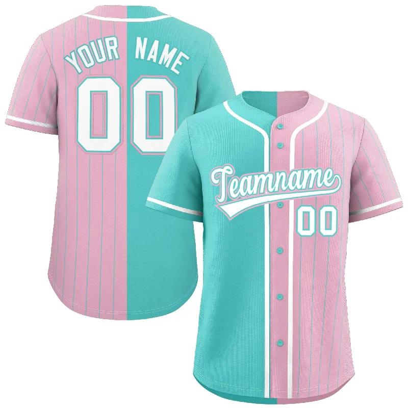 Custom Aqua Light Pink Stripe-Solid Combo Fashion Authentic Baseball Jersey Relaxed Men's Australian 