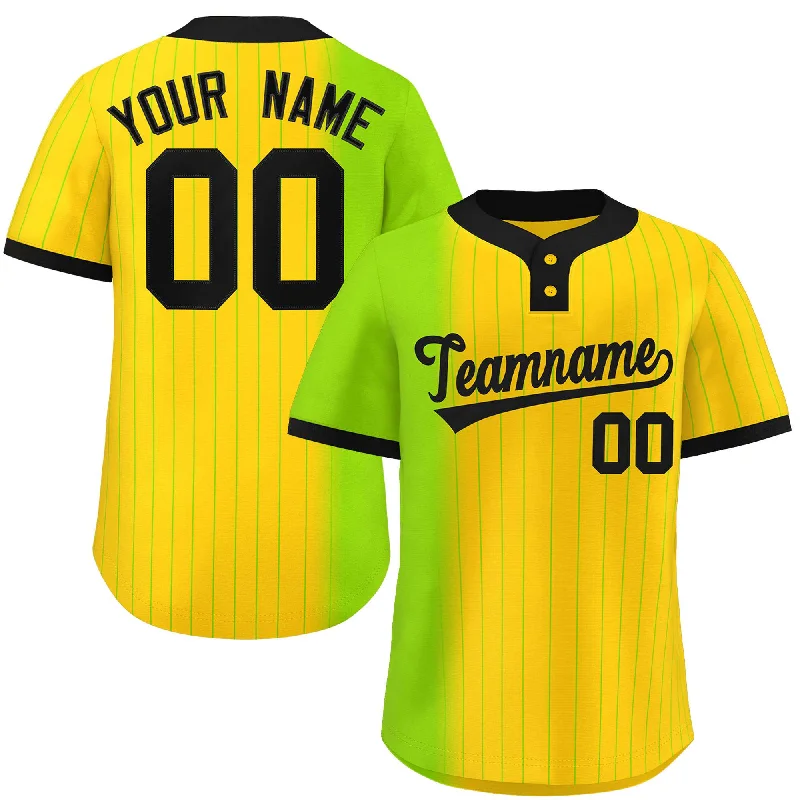 Custom Neon Green Gold Gradient Stripe Fashion Authentic Two-Button Baseball Jersey Tailored