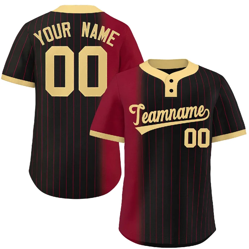 Custom Crimson Black-Khaki Gradient Stripe Fashion Authentic Two-Button Baseball Jersey Athletic Men's High