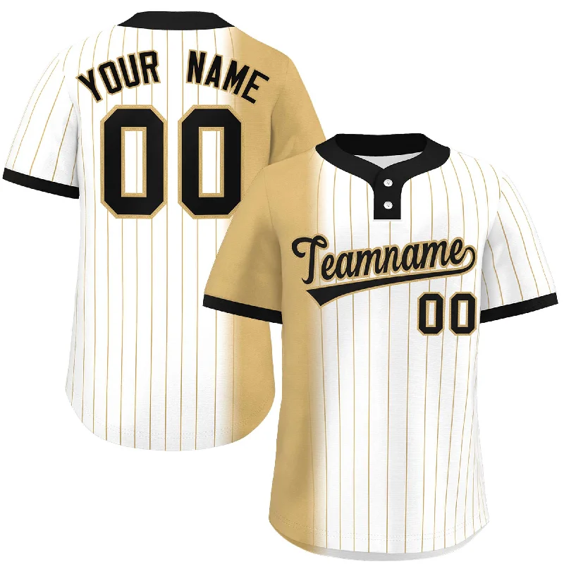 Custom Old Gold White-Black Gradient Stripe Fashion Authentic Two-Button Baseball Jersey Tailored