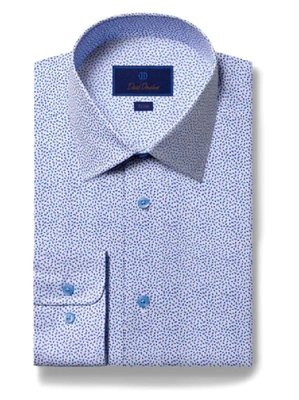 David Donahue Blue & White Mini Paisley Dress Shirt Bold Men's Statement