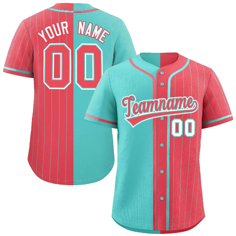 Custom Aqua Light Red Stripe-Solid Combo Fashion Authentic Baseball Jersey Adventure