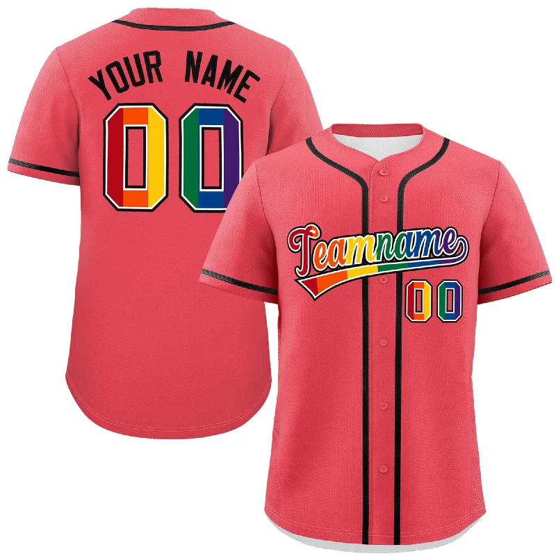 Custom Light Red LGBT Rainbow For Pride Month Classic Style Authentic Baseball Jersey British Gentleman Style