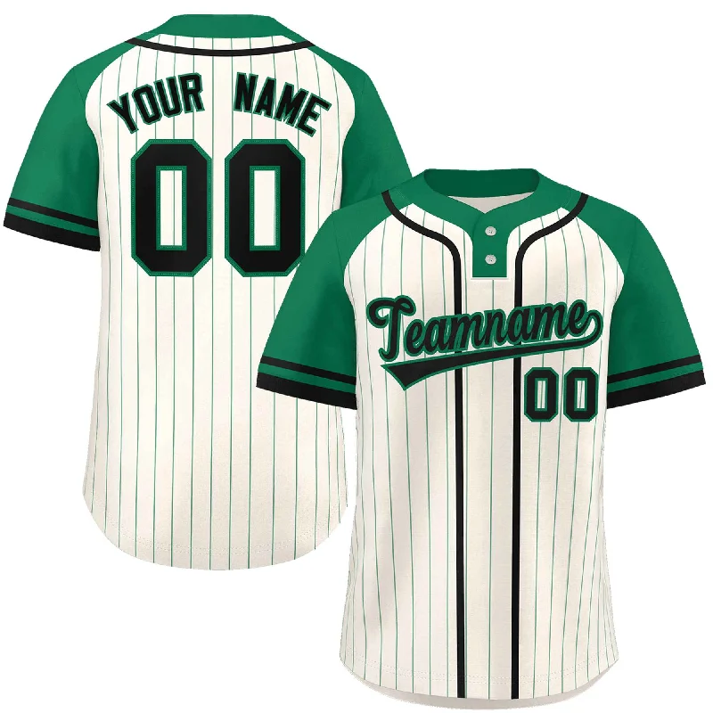 Custom Cream Kelly Green-Black Stripe Fashion Raglan Sleeves Authentic Two-Button Baseball Jersey Casual Men's Loose