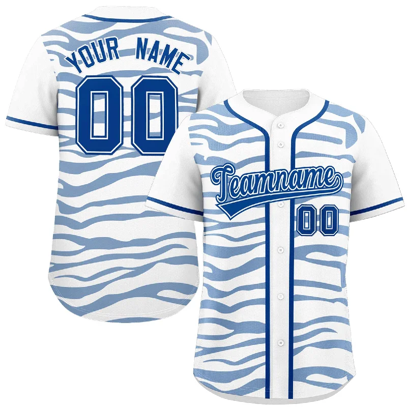 Custom White Royal Zebra Stripes Graffiti Pattern Authentic Baseball Jersey Luxurious Men's High