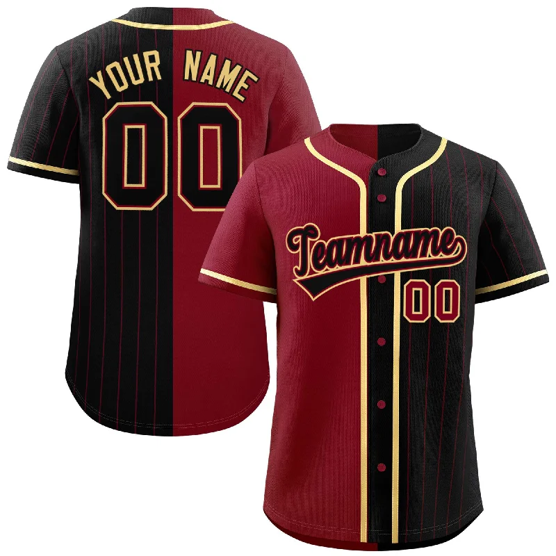 Custom Crimson Black Stripe-Solid Combo Fashion Authentic Baseball Jersey Refined Men's Hand