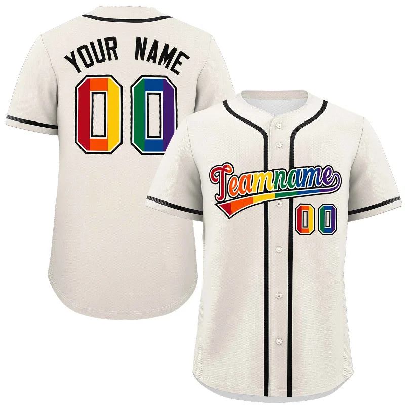 Custom Cream LGBT Rainbow For Pride Month Classic Style Authentic Baseball Jersey Bohemian Men's Free