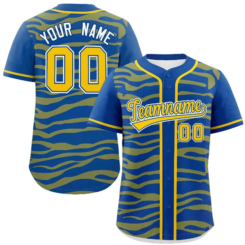 Custom Royal Gold Zebra Stripes Graffiti Pattern Authentic Baseball Jersey Monochromatic Office Style