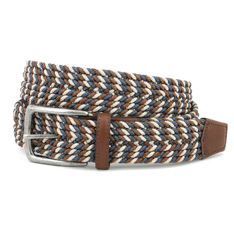 Torino 35MM Blue/Cream/Brown Woven Stretch Belt Bohemian Men's Free