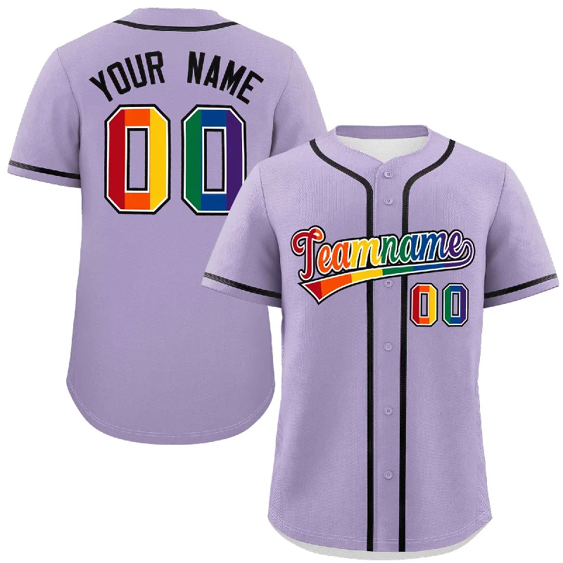 Custom Light Purple LGBT Rainbow For Pride Month Classic Style Authentic Baseball Jersey Elegant Men's Formal 