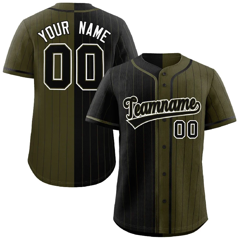 Custom Black Olive Two Tone Striped Fashion Authentic Baseball Jersey Polished Men's Silk