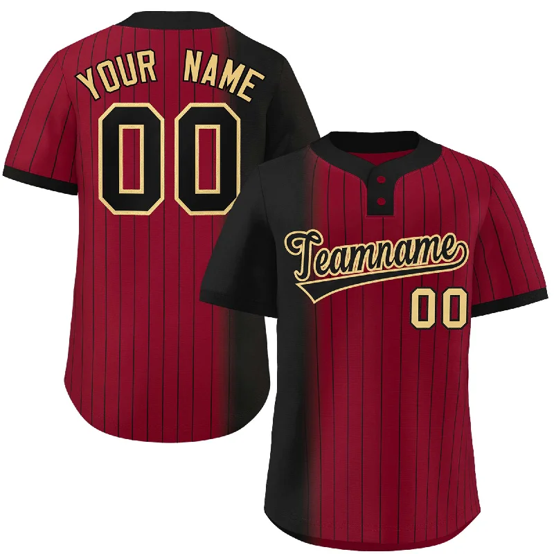 Custom Black Crimson Gradient Stripe Fashion Authentic Two-Button Baseball Jersey Refined Men's Classic 