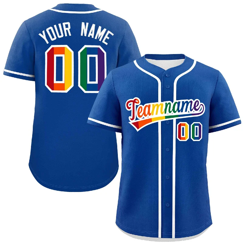 Custom Royal LGBT Rainbow For Pride Month Classic Style Authentic Baseball Jersey Trendy Men's Scandinavian